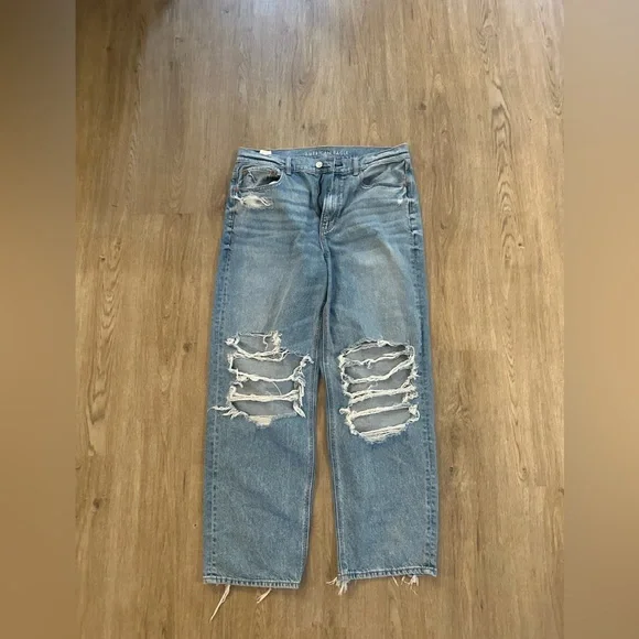 American Eagle Outfitters Ripped Straight Leg Jeans - Light Blue - Picture 3 of 6